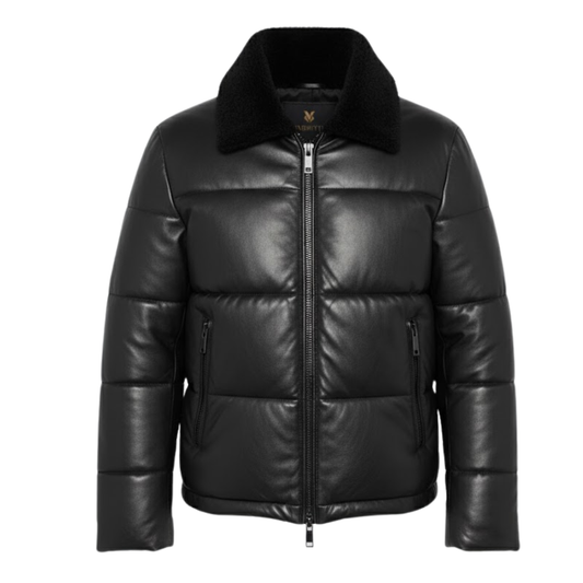 Vabritte™ Frostline Puffer Leather Jacket