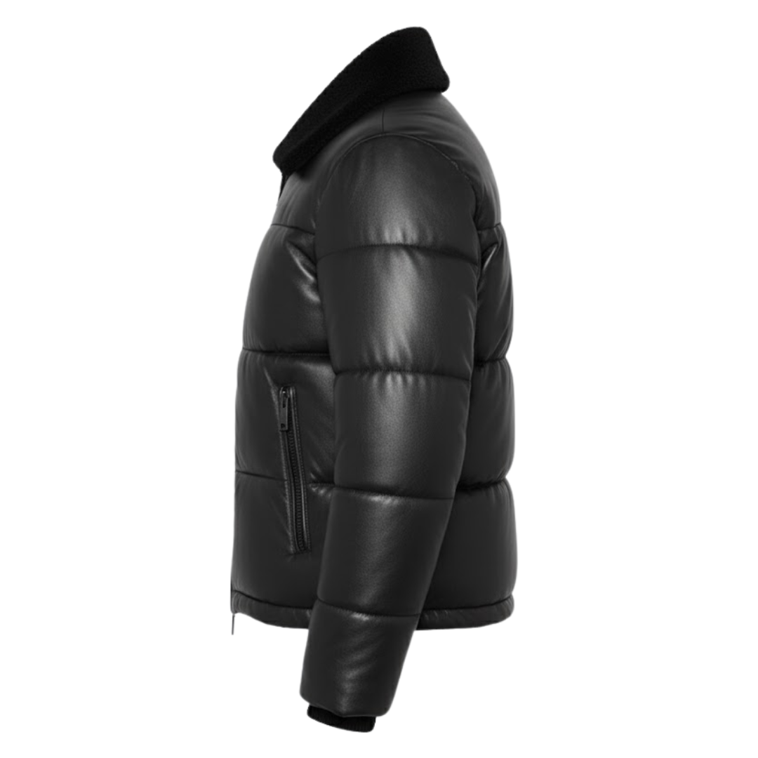 Vabritte™ Frostline Puffer Leather Jacket