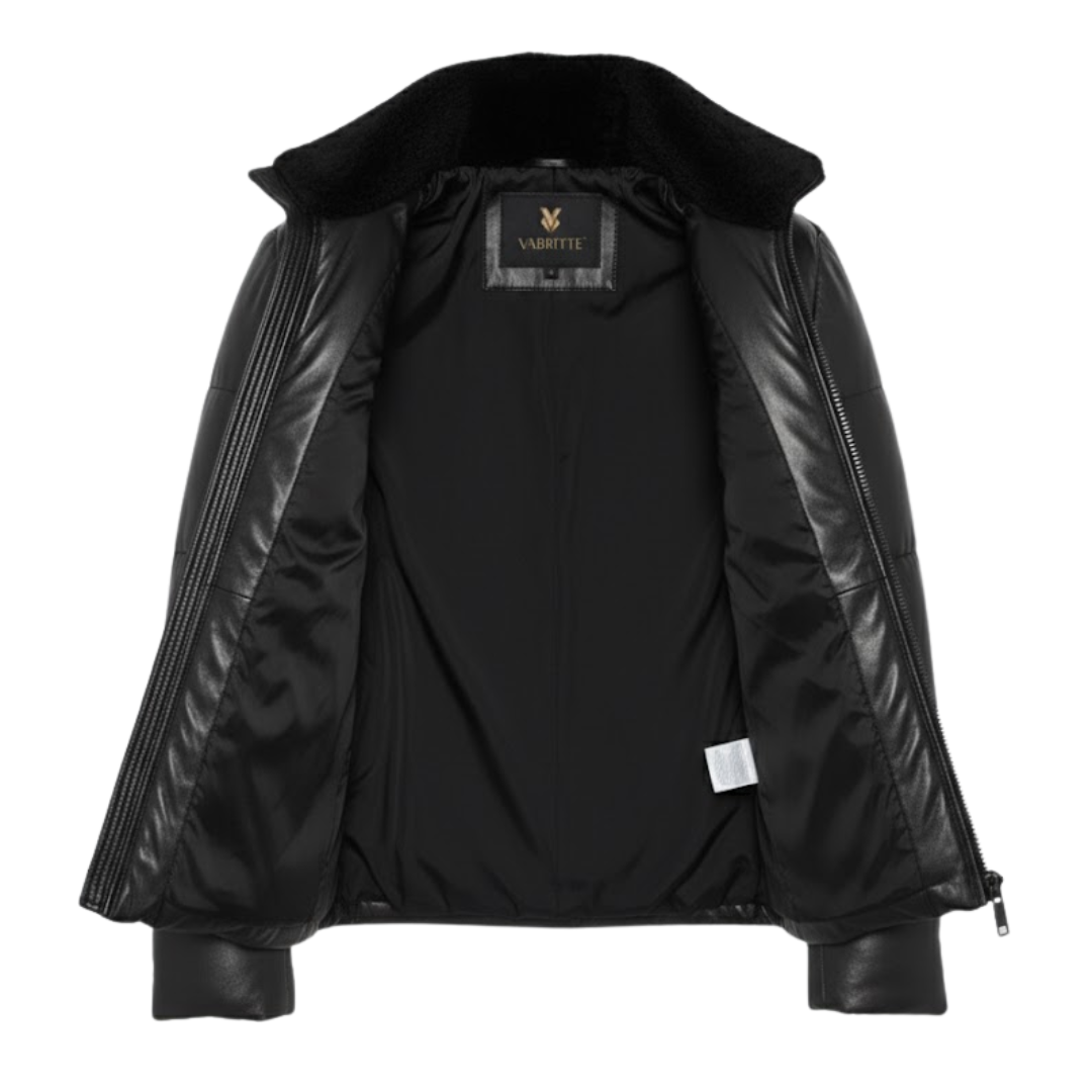 Vabritte™ Frostline Puffer Leather Jacket