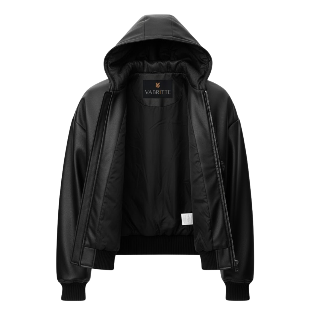 Vabritte™ Shadowline Hooded Leather Jacket